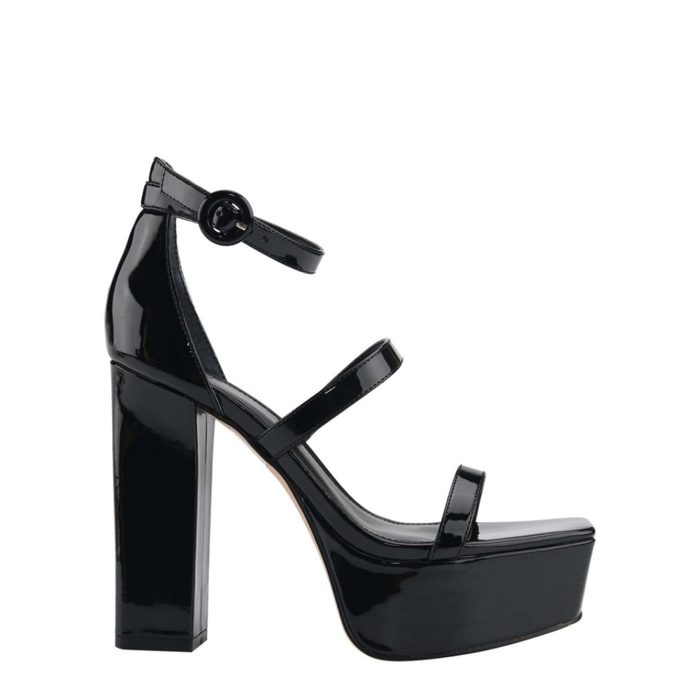 Marc Fisher Frita Ankle Strap Platform Sandal Black Patent Leather High Heels 8